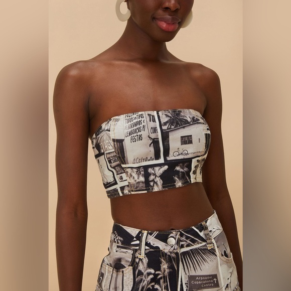 Farm Rio Noir Strapless Crop Top - Picture 1 of 9